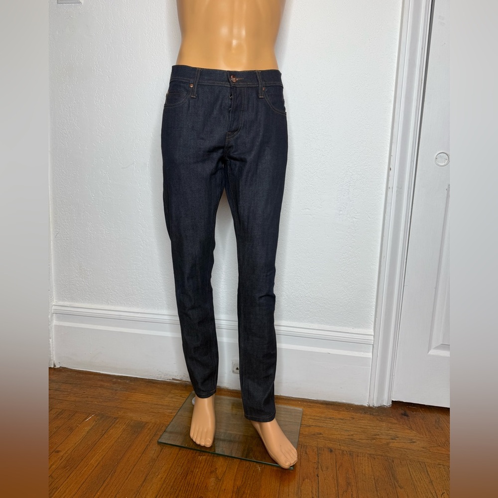 Unbranded UB422 Jeans Mens 32 Dark Indigo Stretch Selvedge Denim Tight Fit Raw